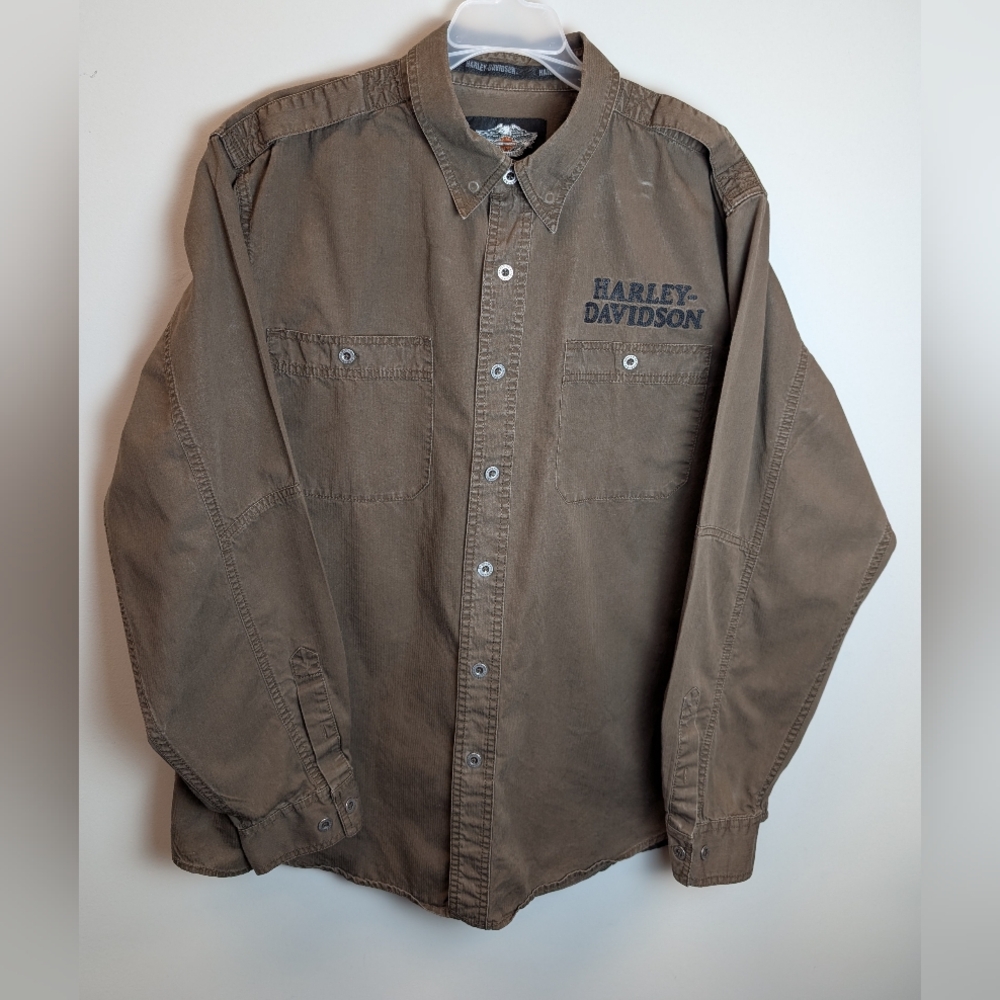 Harley-Davidson 1903 Men Brown Button Long Sleeve Motorcycle Shirt XL